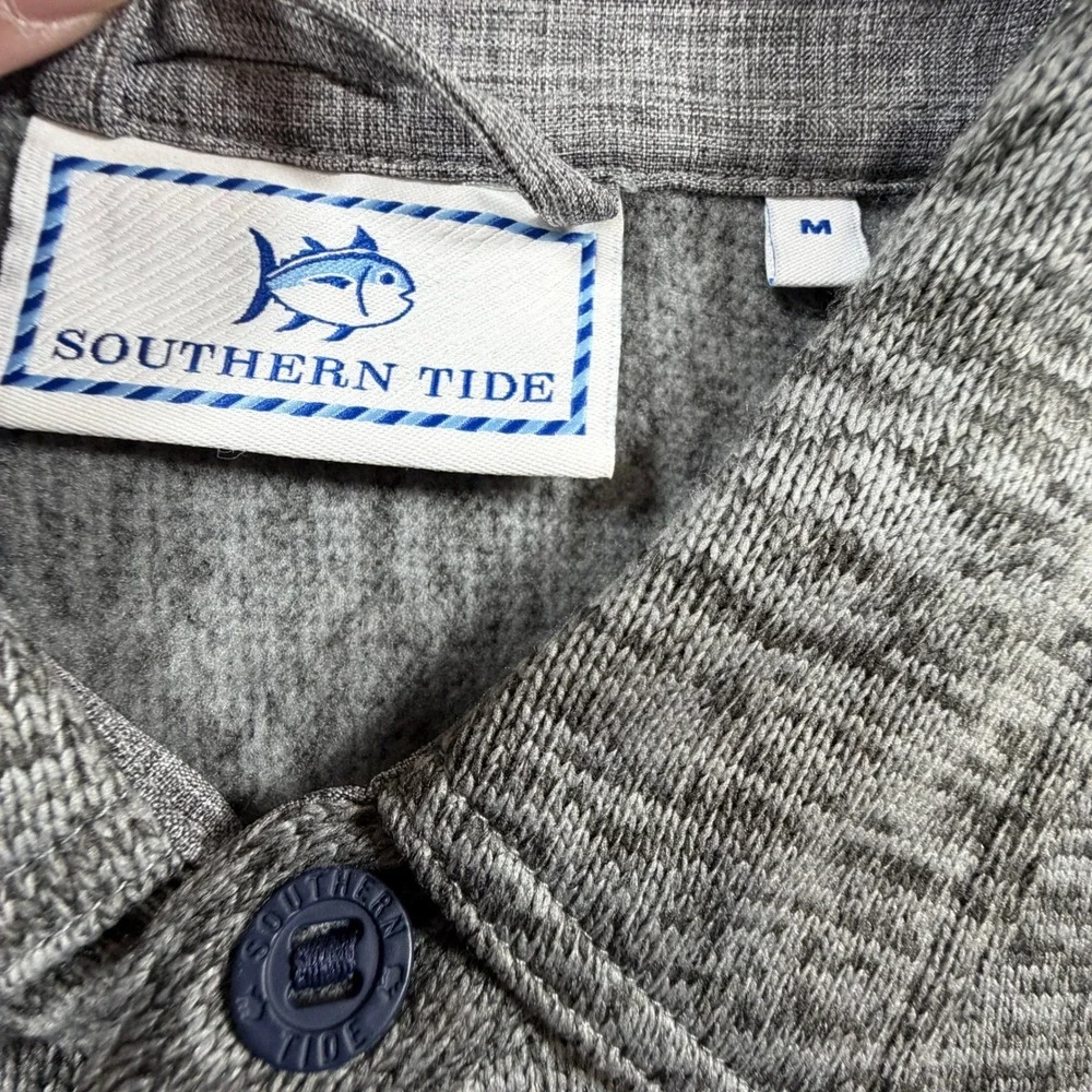 Southern Tide Mens Grey Space Dye Knit Button Front Shirt Jacket Shacket Size M